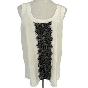 Banana Republic Ivory Lace Trim Tank Festive Holiday Top Womens Med Silk Blend